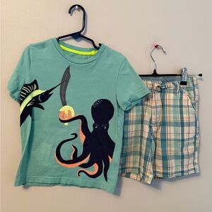 Mini Boden Octopus and Swordfish Shirt with Matching Shorts